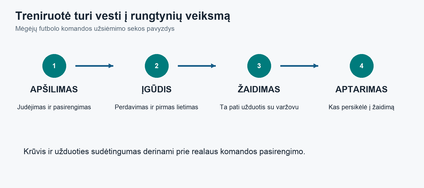 Mokomasis treniruotės struktūros pavyzdys. Tai nėra individuali krūvio ar medicininė rekomendacija.